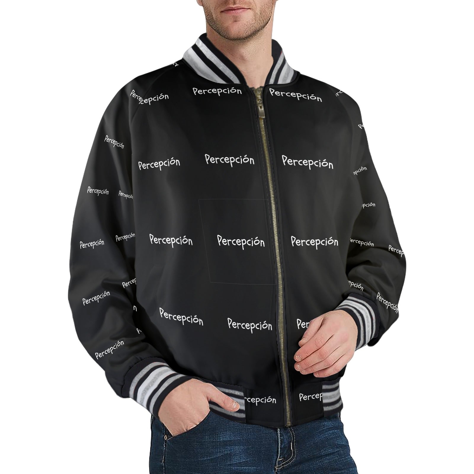 Pion Men's Striped Trim Bomber Jacket