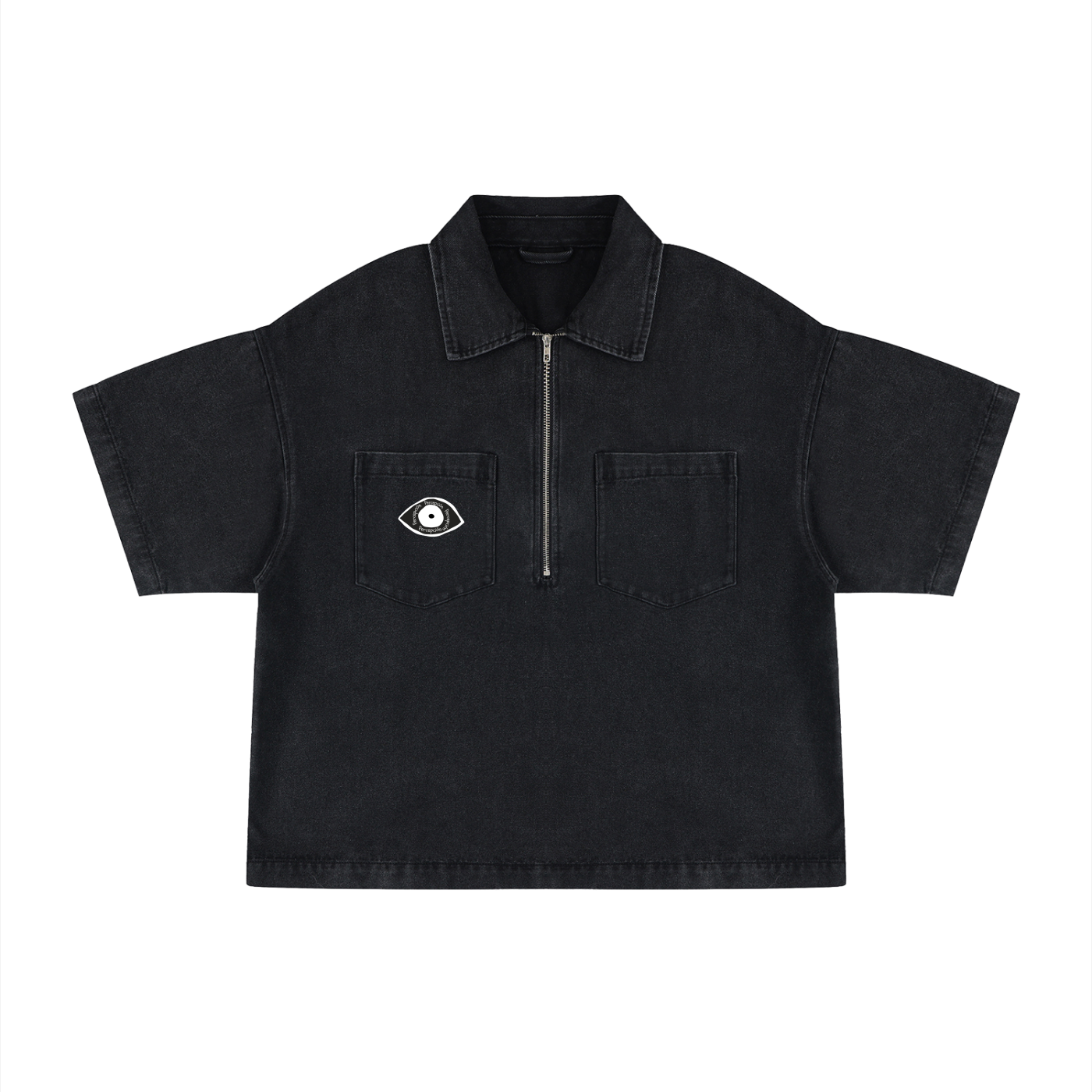 Pïôn Unisex Vintage Wash Boxy Quarter-Zip Denim Shirt