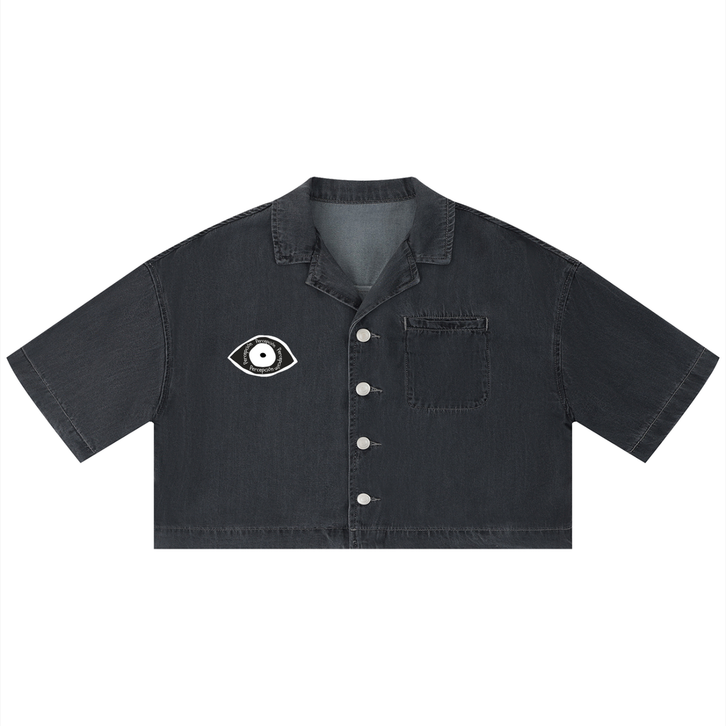 Percepcï Women's Lightning Wash Boxy Cropped Shirt