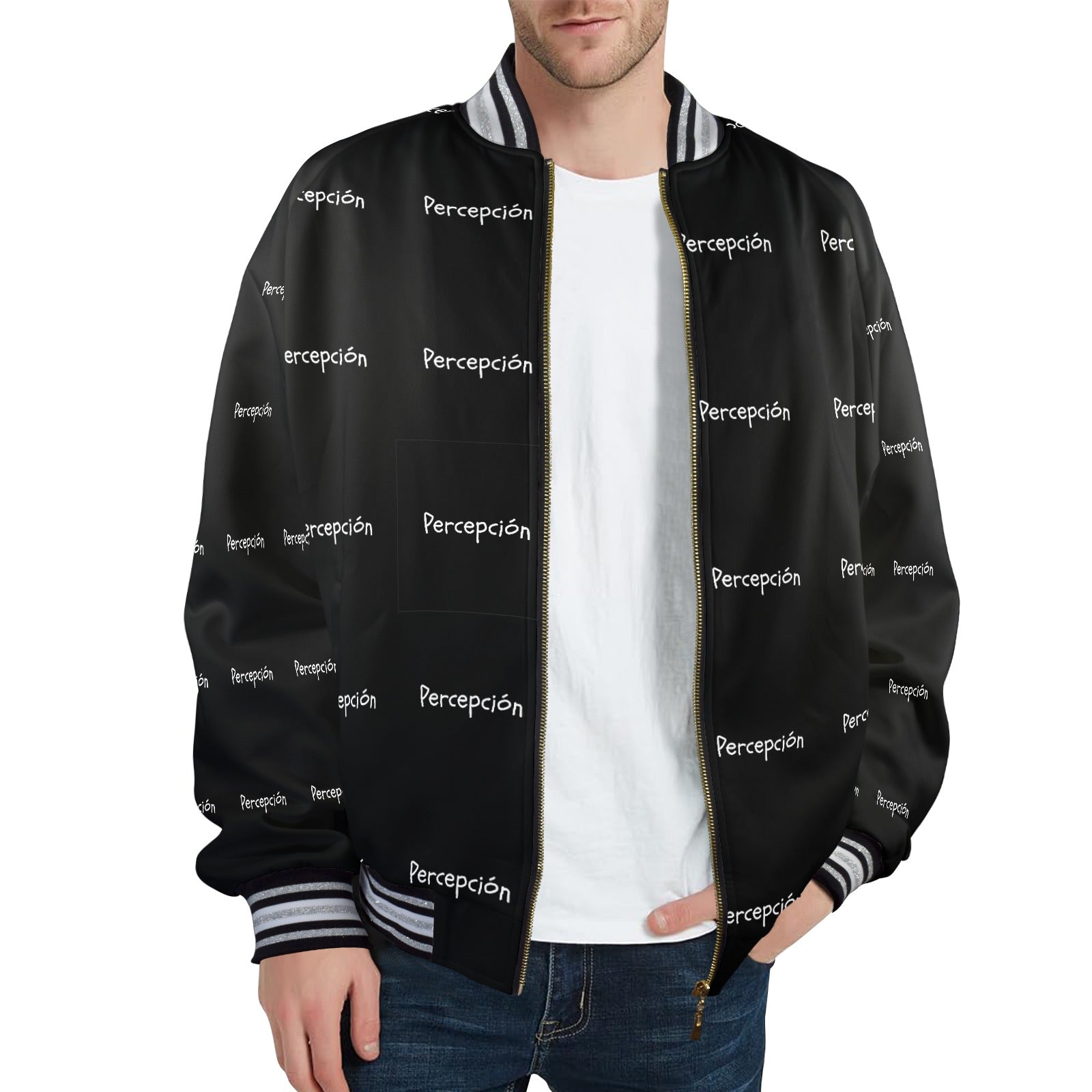 Pion Men's Striped Trim Bomber Jacket