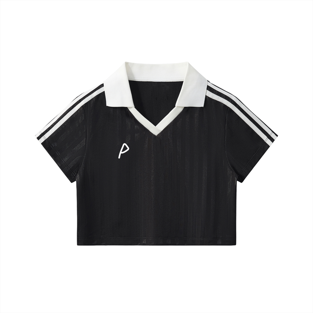 Contrast Collar Striped Cropped Jersey