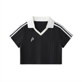 Contrast Collar Striped Cropped Jersey