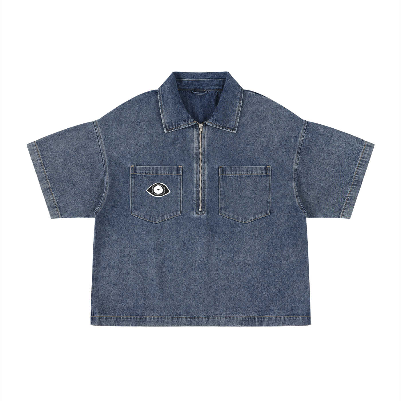 Pïôn Unisex Vintage Wash Boxy Quarter-Zip Denim Shirt