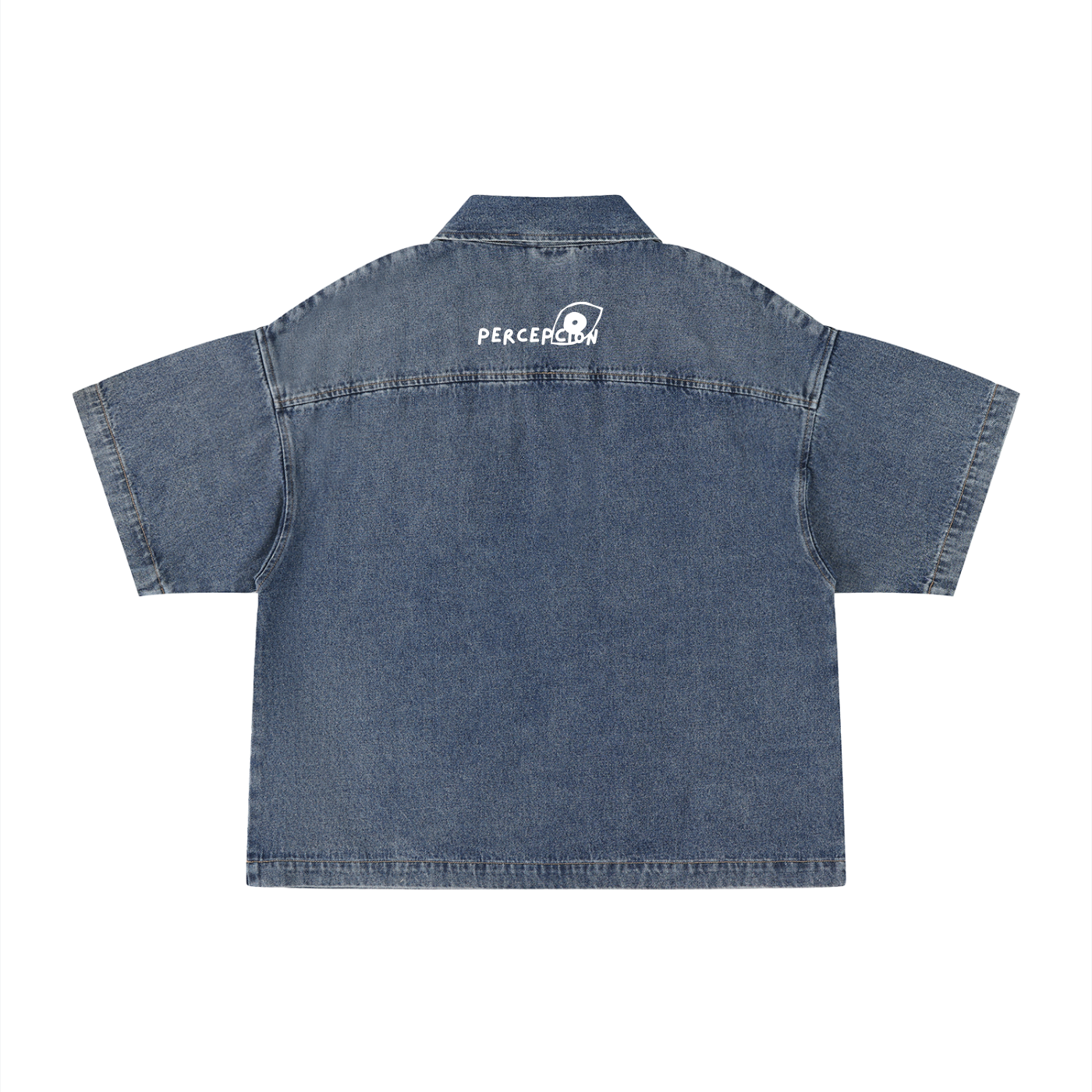 Pïôn Unisex Vintage Wash Boxy Quarter-Zip Denim Shirt