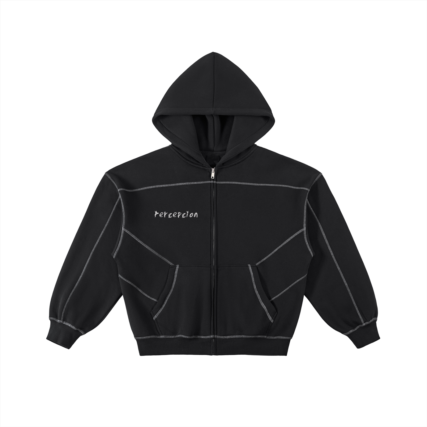P Contrast-Stitched Boxy Fleece Zip Hoodie