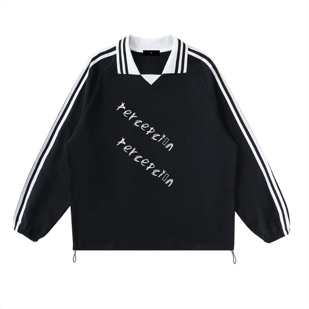 Contrast Striped Lapel Collar Sweatshirt