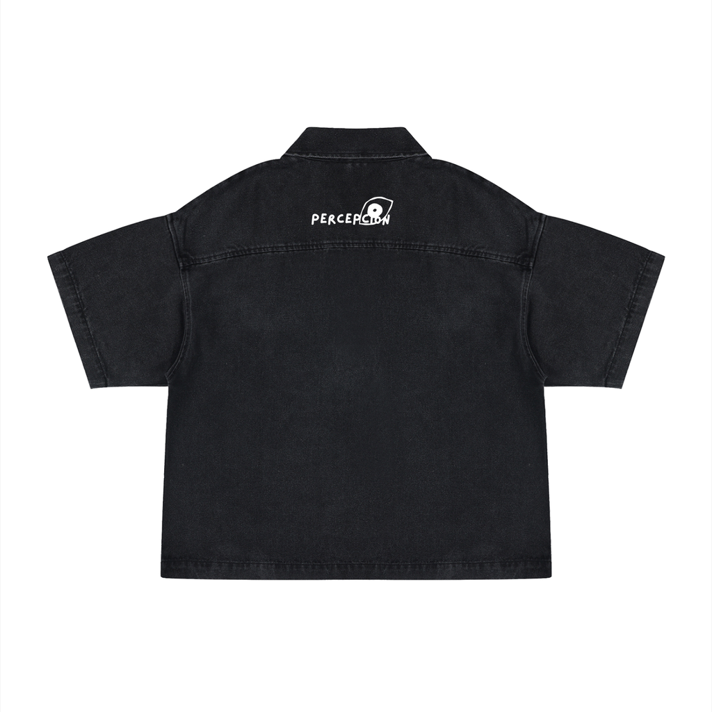 Pïôn Unisex Vintage Wash Boxy Quarter-Zip Denim Shirt