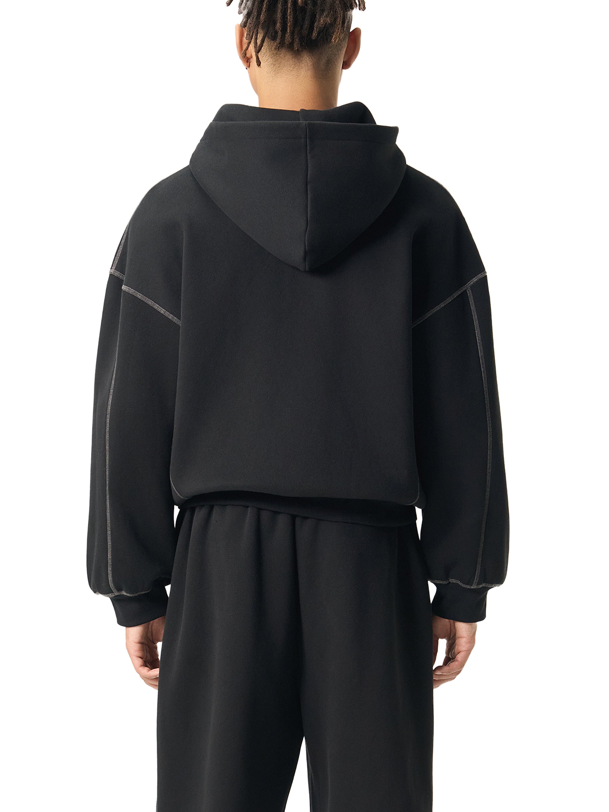 P Contrast-Stitched Boxy Fleece Zip Hoodie